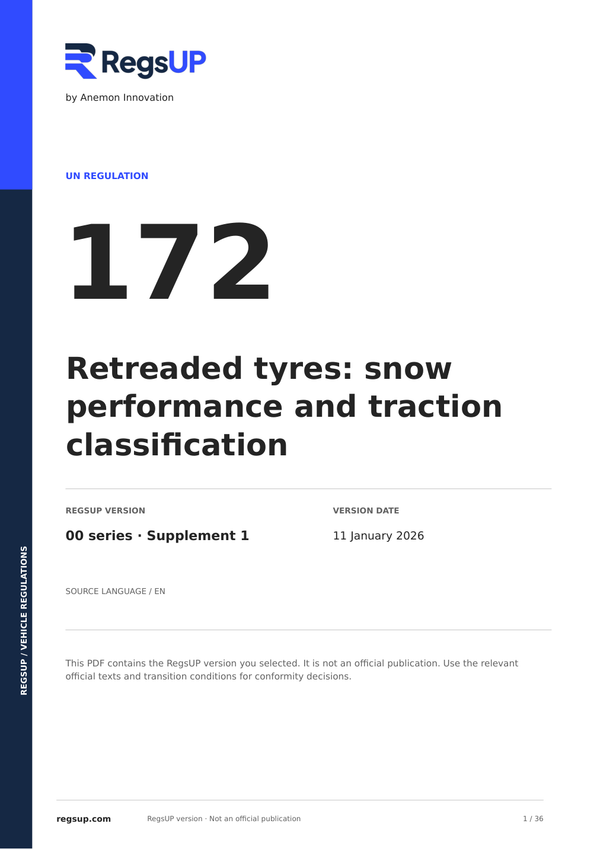 UN ECE R172 — Retreaded Tyre Snow Performance and Traction · 00/S1 | English PDF