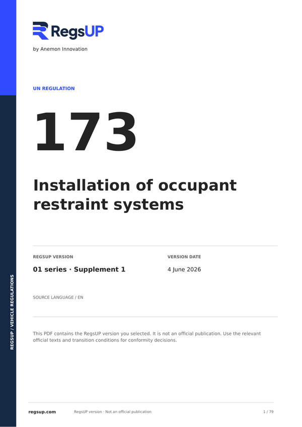 UN ECE R173 — Installation of Occupant Restraint Systems · 01/S1 | English PDF
