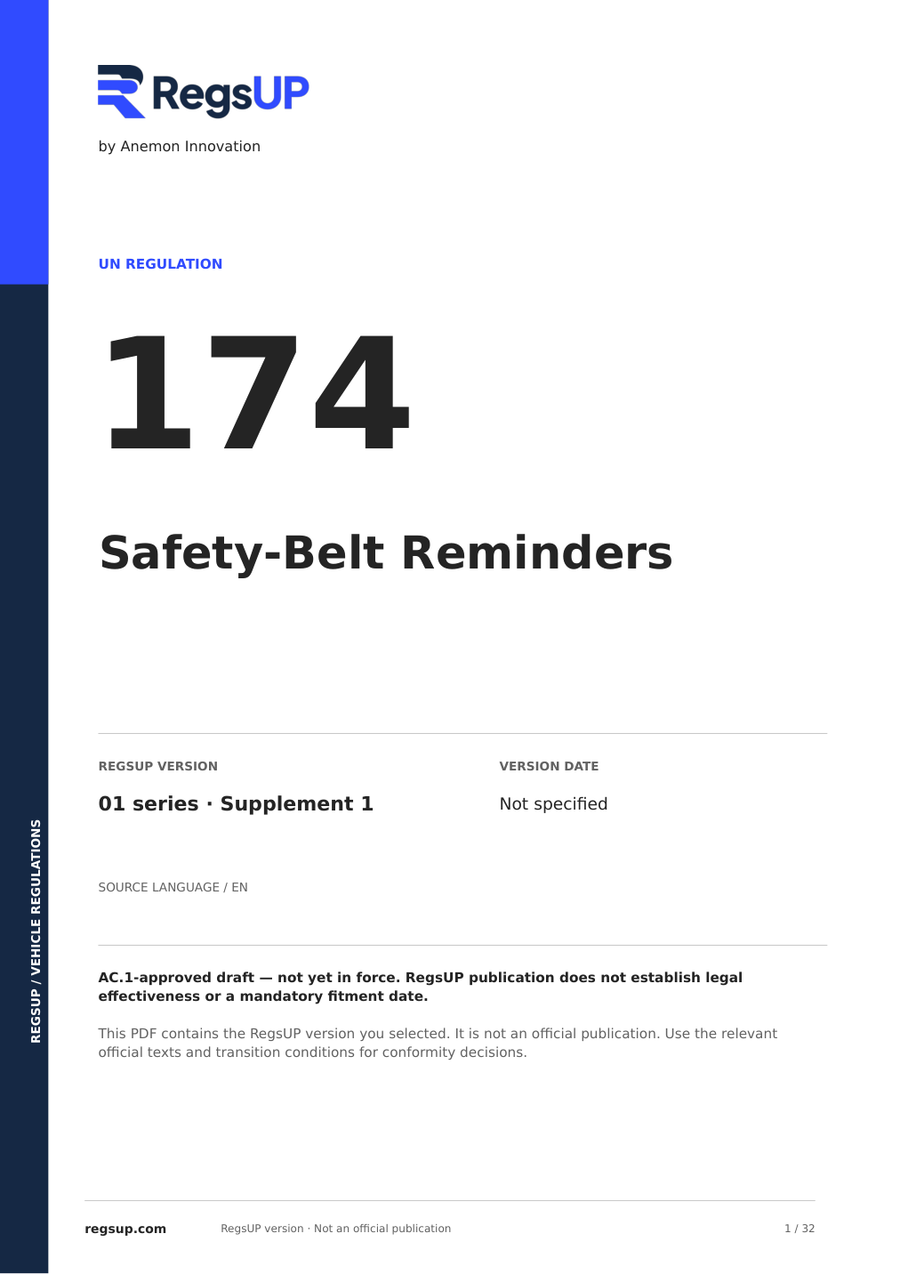 UN ECE R174 — Sicherheitsgurt-Warnsysteme · 01/S1 | PDF auf Englisch