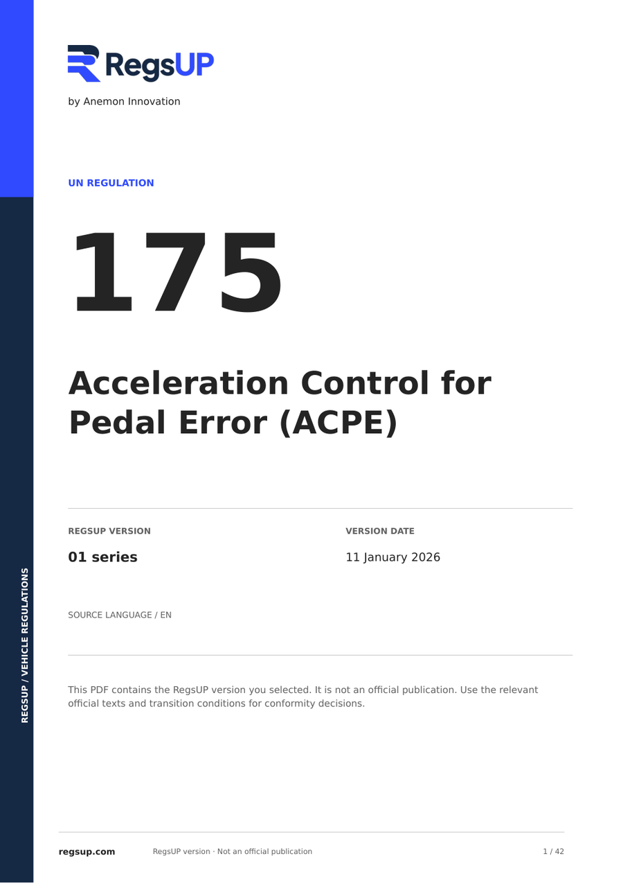 UN ECE R175 — Acceleration Control for Pedal Error (ACPE) · 01 | English PDF