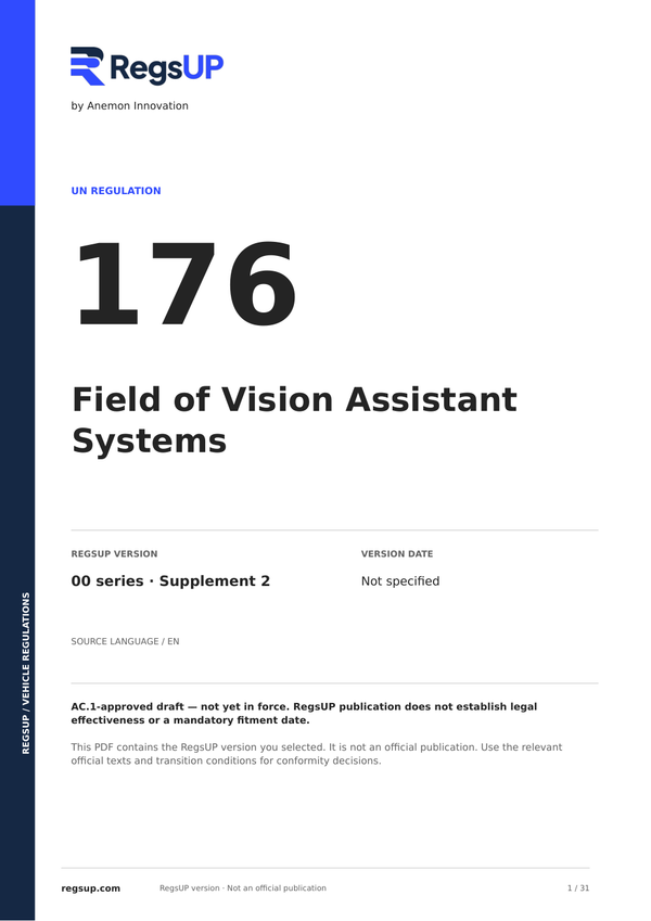 UN ECE R176 — Sistemas de asistencia del campo de visión · 00/S2 | PDF en inglés