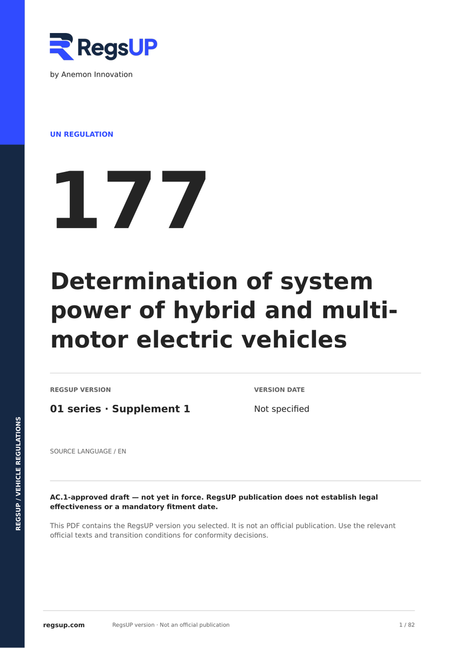 UN ECE R177 — Potencia del sistema en vehículos híbridos y eléctricos multimotor · 01/S1 | PDF en inglés