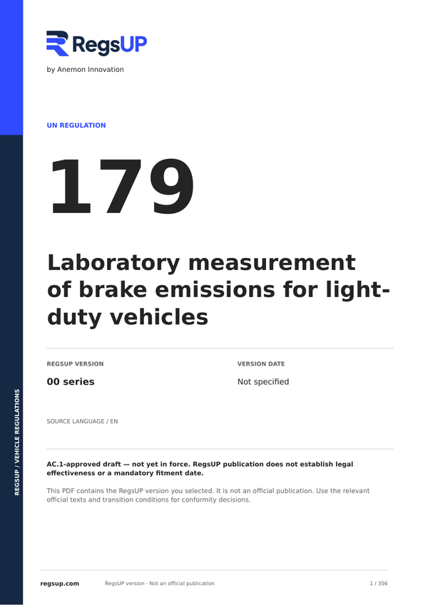 UN ECE R179 — Laboratory Measurement of Brake Emissions · 00 | English PDF