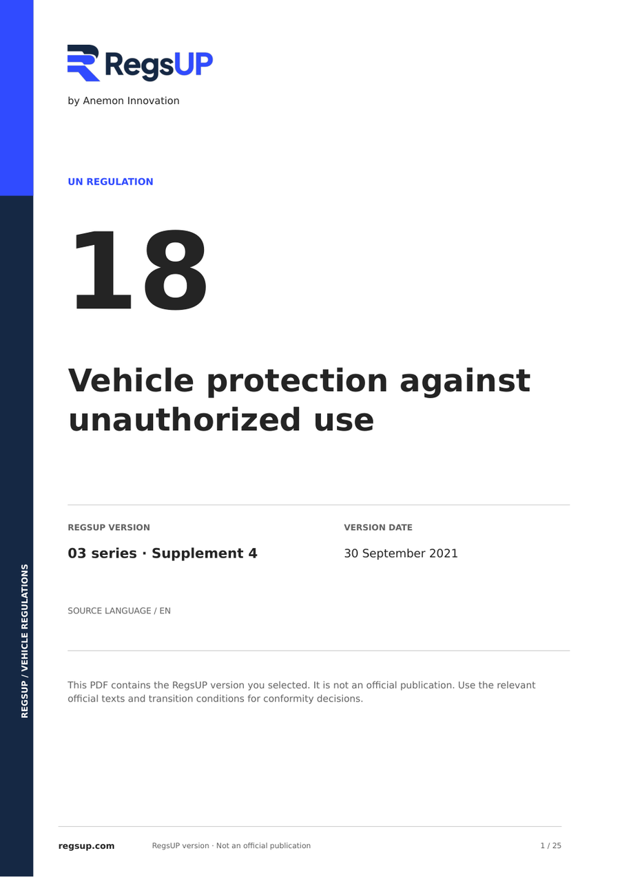UN ECE R18 — Schutz gegen unbefugte Benutzung · 03/S4 | PDF auf Englisch