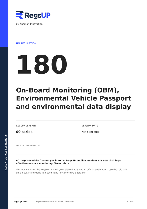 UN ECE R180 — On-Board Monitoring and Environmental Vehicle Passport · 00 | English PDF