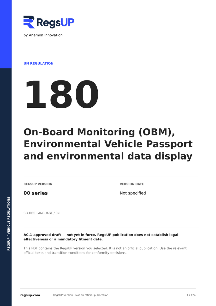 UN ECE R180 — On-Board-Monitoring und Umweltfahrzeugpass · 00 | PDF auf Englisch