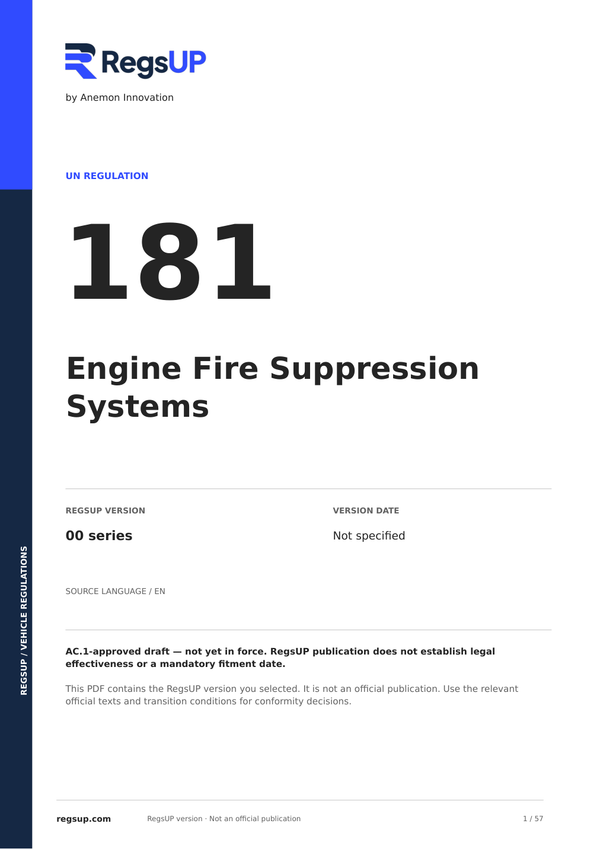 UN ECE R181 — Engine Fire Suppression Systems · 00 | English PDF