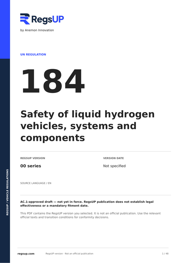 UN ECE R184 — Liquid Hydrogen Vehicle and Component Safety · 00 | English PDF