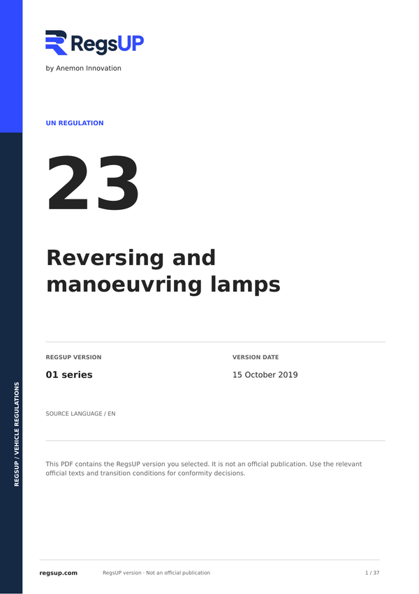 UN ECE R23 — Reversing and Manoeuvring Lamps · 01 | English PDF