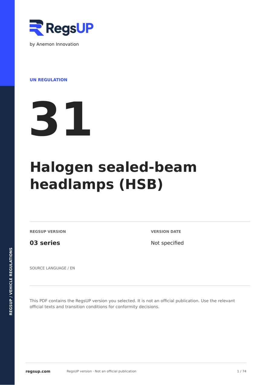 UN ECE R31 — Halogen Sealed-Beam Headlamps · 03 | English PDF