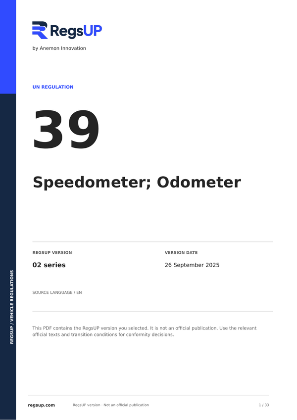 UN ECE R39 — Speedometers and Odometers · 02 | English PDF