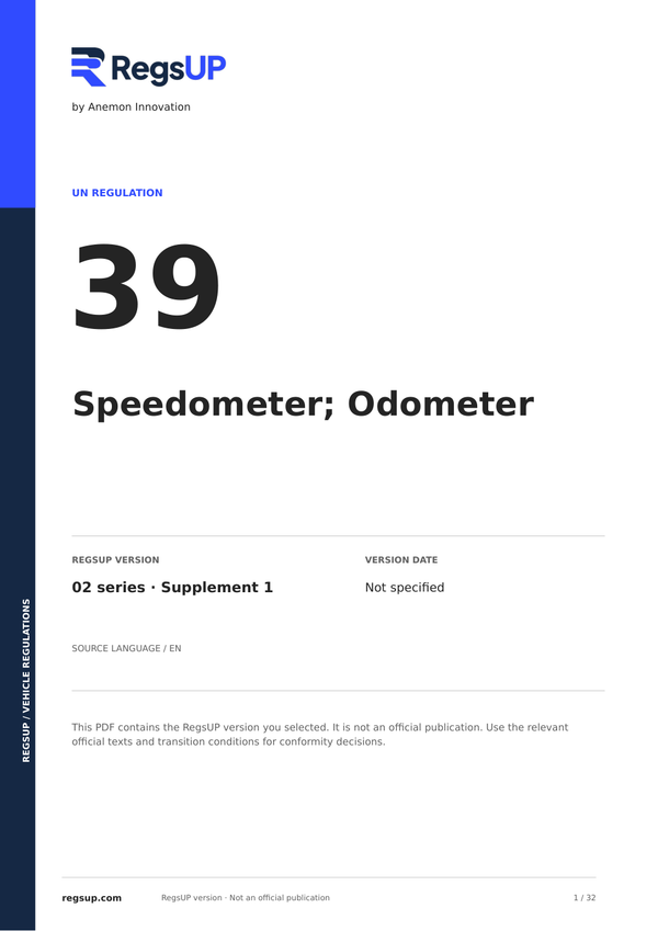UN ECE R39 — Speedometers and Odometers · 02/S1 | English PDF