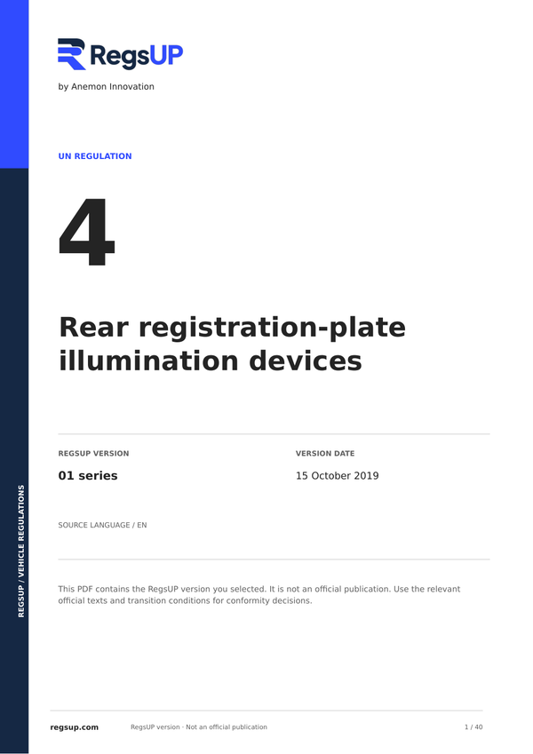 UN ECE R4 — Rear Registration Plate Lighting · 01 | English PDF