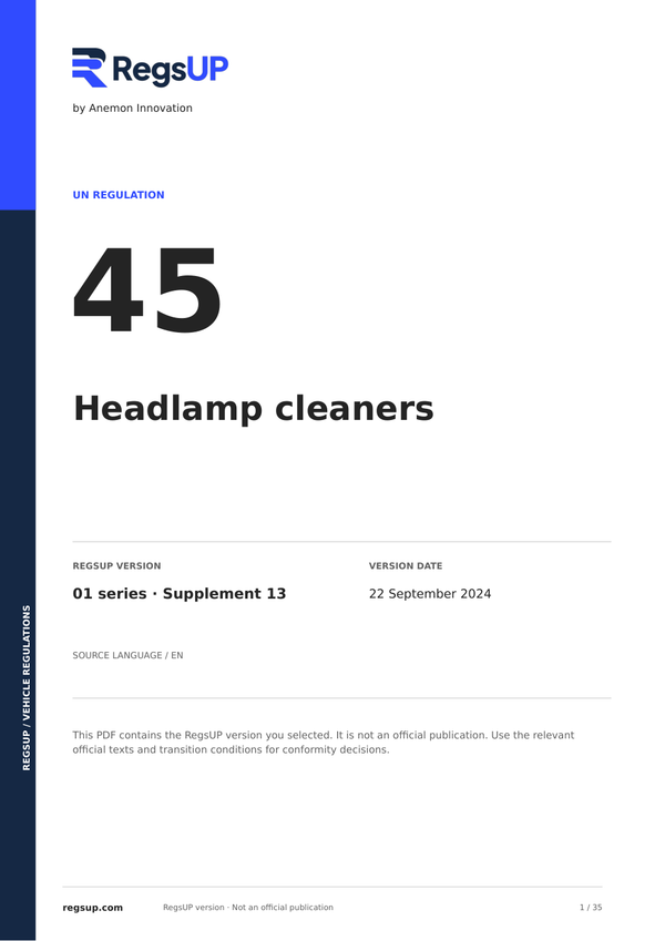 UN ECE R45 — Headlamp Cleaning Systems · 01/S13 | English PDF