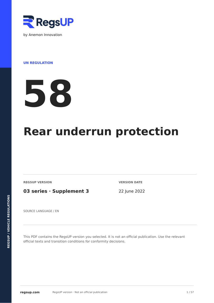UN ECE R58 — Hinterer Unterfahrschutz · 03/S3 | PDF auf Englisch