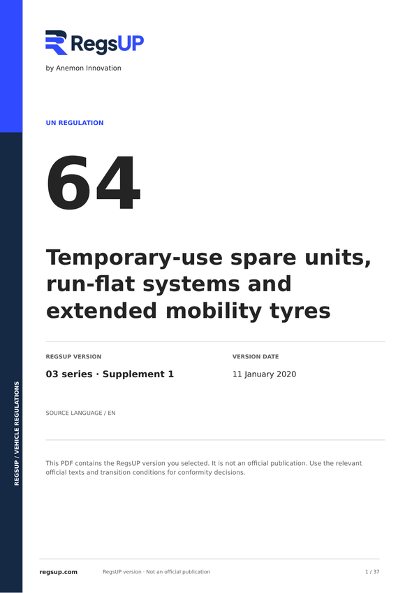 UN ECE R64 — Spare Wheels and Run-Flat Systems · 03/S1 | English PDF