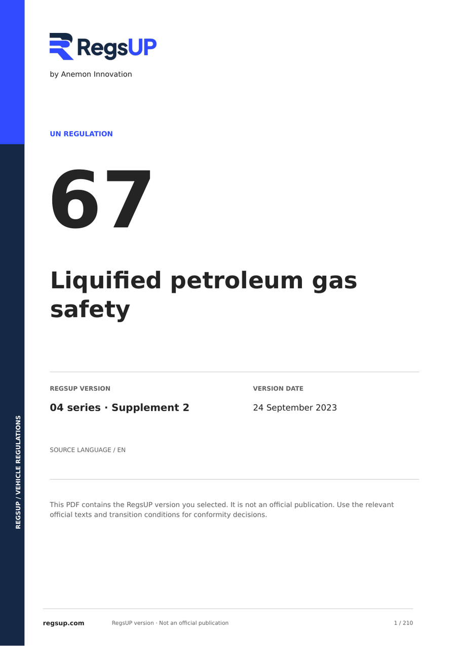 UN ECE R67 — Seguridad de vehículos de GLP · 04/S2 | PDF en inglés