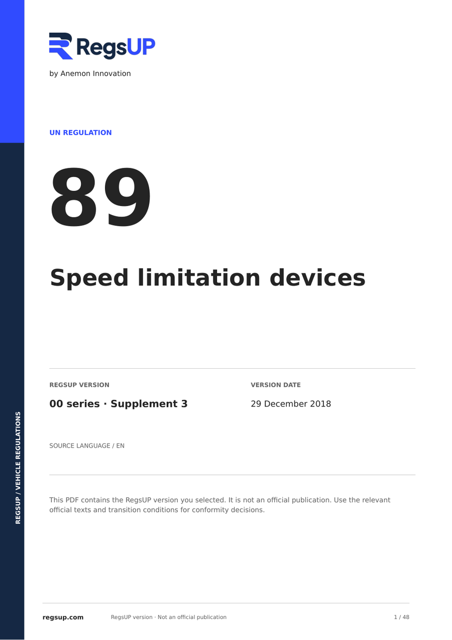 UN ECE R89 — Geschwindigkeitsbegrenzungseinrichtungen · 00/S3 | PDF auf Englisch