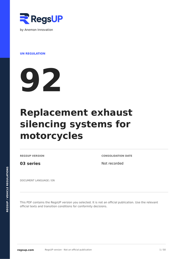 UN ECE R92 — L-Category Replacement Silencers · 03 | English PDF