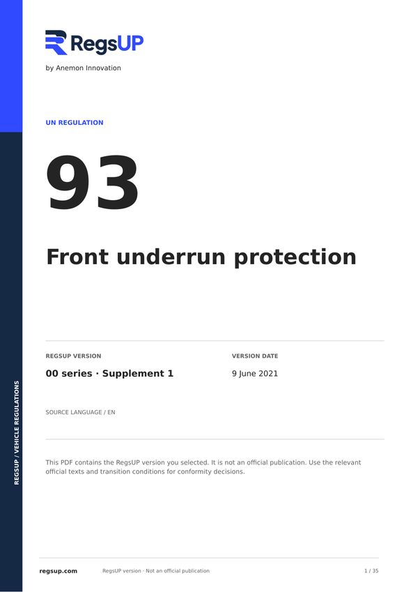 UN ECE R93 — Front Underrun Protection · 00/S1 | English PDF