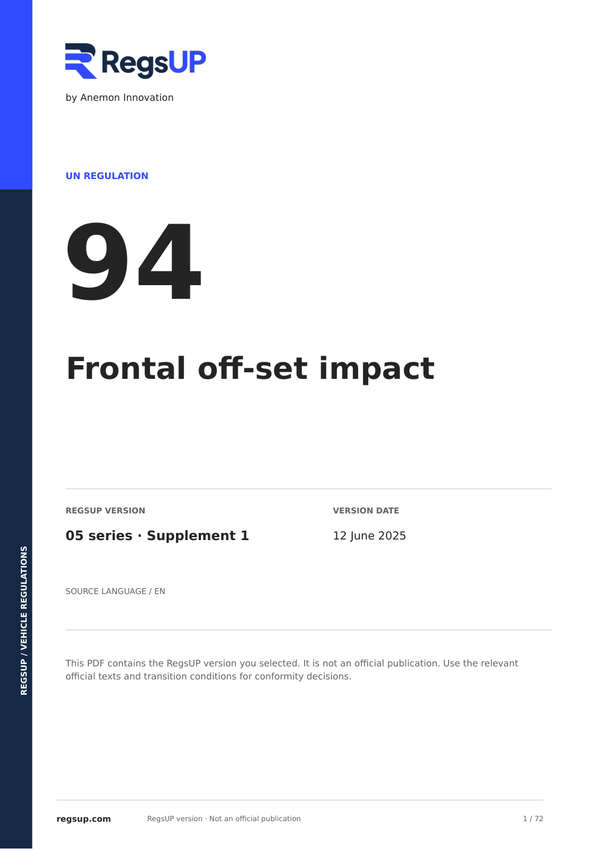 UN ECE R94 — Frontal Offset Impact · 05/S1 | English PDF