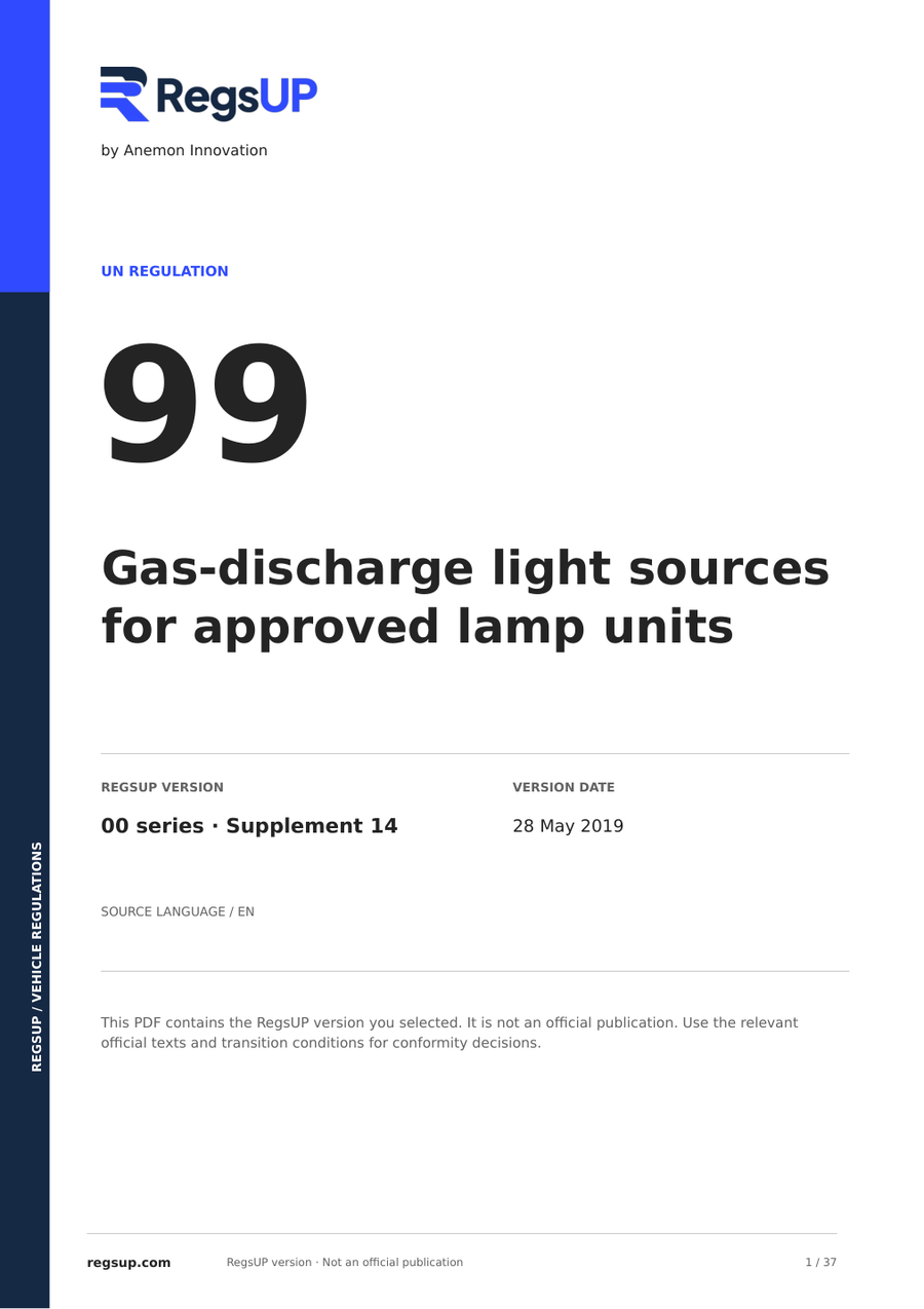 UN ECE R99 — Fuentes luminosas de descarga de gas · 00/S14 | PDF en inglés